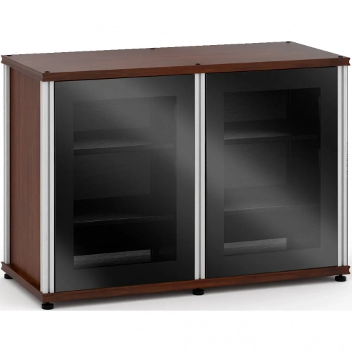 Synergy 323 Double Width 44" AV Cabinet TV Stand in Walnut, Glass Doors & Aluminum Frame