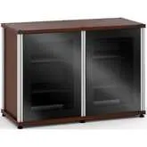 Synergy 323 Double Width 44" AV Cabinet TV Stand in Walnut, Glass Doors & Aluminum Frame