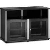 Synergy 329 Double Width 44" AV Cabinet TV Stand in Black Oak, Mesh Doors & Aluminum Frame