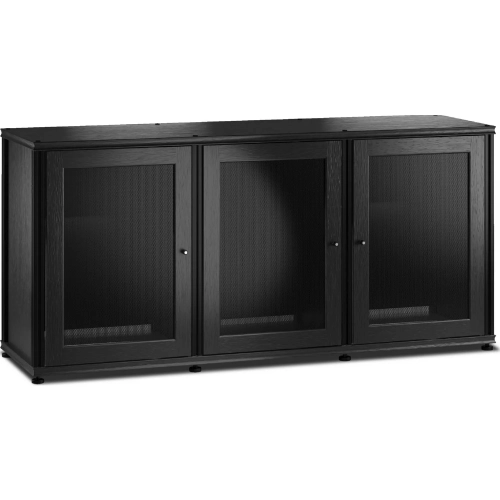 Synergy 337 Triple Width 65" AV Cabinet TV Stand in Black Oak, Mesh Doors & Black Frame