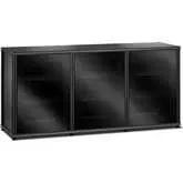 Synergy 337 Triple Width 65" AV Cabinet TV Stand in Black Oak, Glass Doors & Black Frame