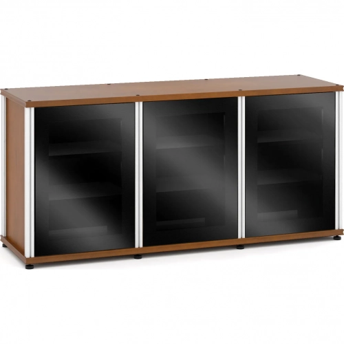 Synergy 337 Triple Width 65" AV Cabinet TV Stand in Cherry, Glass Doors & Aluminum Frame