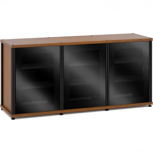 Synergy 337 Triple Width 65" AV Cabinet TV Stand in Cherry, Glass Doors & Black Frame