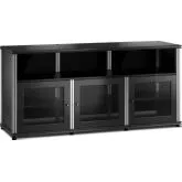 Synergy 339 Triple Width 65" AV Cabinet TV Stand in Black Oak, Mesh Doors & Aluminum Frame