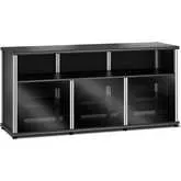 Synergy 339 Triple Width 65" AV Cabinet TV Stand in Black Oak, Glass Doors & Aluminum Frame