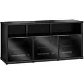 Synergy 339 Triple Width 65" AV Cabinet TV Stand in Black Oak, Glass Doors & Black Frame