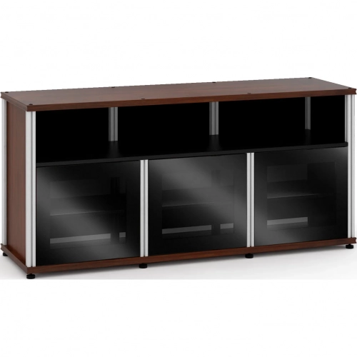 Synergy 339 Triple Width 65" AV Cabinet TV Stand in Walnut, Glass Doors & Aluminum Frame