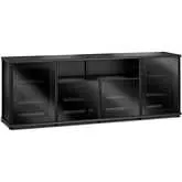 Synergy 345 Quad Width 87" AV Cabinet TV Stand in Black Oak, Glass Doors & Black Frame