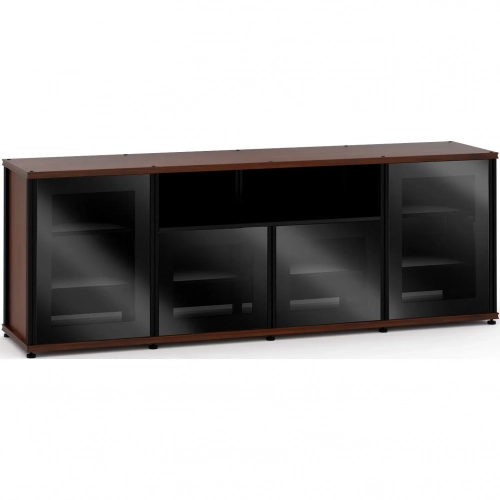 Synergy 345 Quad Width 87" AV Cabinet TV Stand in Walnut, Glass Doors & Black Frame