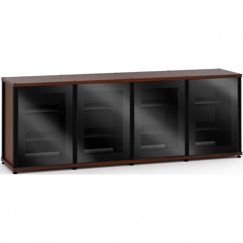 Synergy 347 Quad Width 87" AV Cabinet TV Stand in Walnut, Glass Doors & Black Frame