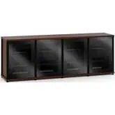 Synergy 347 Quad Width 87" AV Cabinet TV Stand in Walnut, Glass Doors & Black Frame