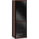 Synergy 703 70" Tall AV Cabinet Audio Rack in Walnut, Glass Doors & Black Frame