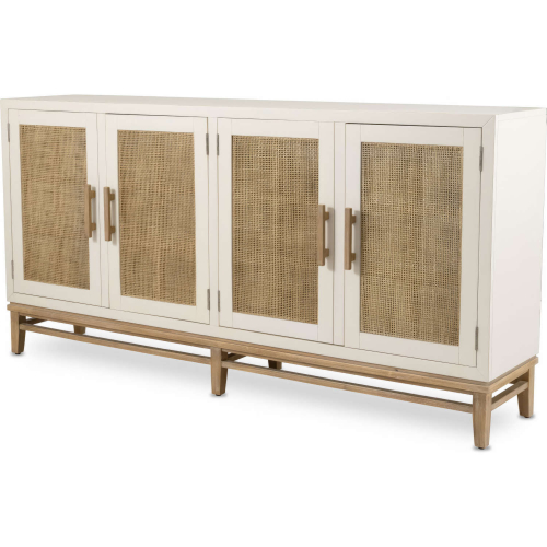 Venice 72" 4 Door Credenzaa or TV Stand in White Finish Wood & Cane