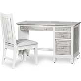 Islamorada Desk & Chair Set w/ Glass Top in Distressed Gray & White