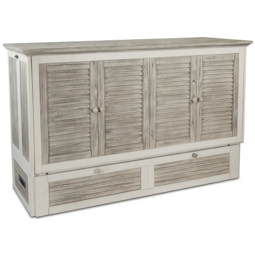 Islamorada Queen Murphy Bed Cabinet w/ Memory Foam Mattress in Distressed Grey Wood