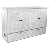 Surfside Queen Murphy Bed Cabinet w/ Memory Foam Mattress in Weathered White Wood
