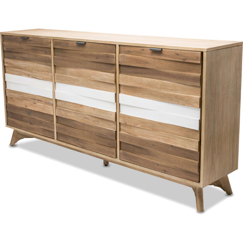 Laguna 72" 3 Door Credenza or TV Stand in Tan, White & Natural Wood
