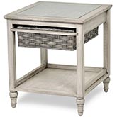 Island Breeze 1 Basket End Table in Distressed Wood & Glass