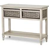 Island Breeze 2 Basket Console Table in Distressed Wood & Glass