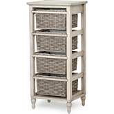 Island Breeze 4 Basket Vertical Cabinet in Distressed Wood & Glass