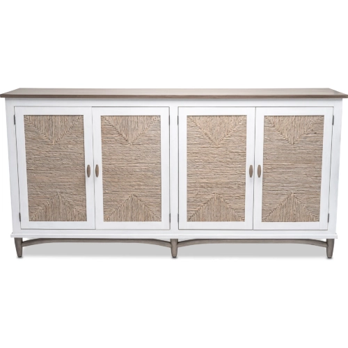 Port Royale 4 Door Credenza in White Wood & Sea Drift Tan Wicker