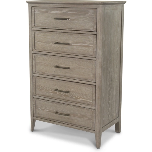 Cape May 5 Drawer Chest in Glazed Driftwood Tan Finish Wood
