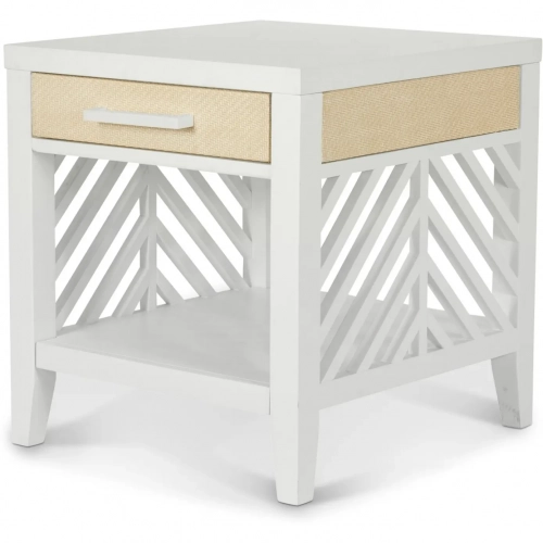 Miramar 1 Drawer End Table in Sand Weave & White Wood