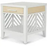 Miramar 1 Drawer End Table in Sand Weave & White Wood