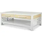 Miramar 2 Drawer Castered Coffee Table in Sand Weave & White Wood