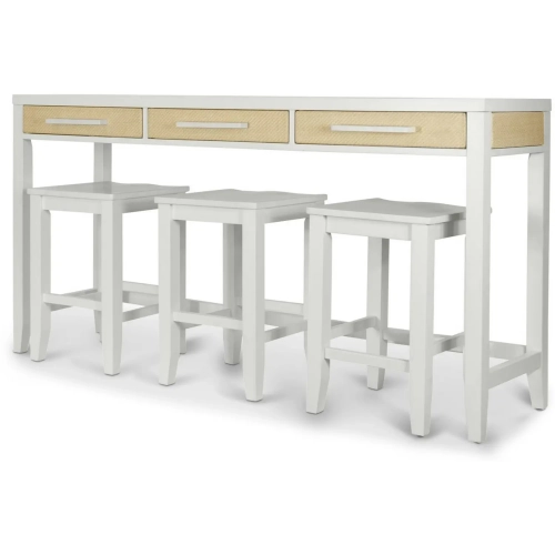 Miramar 3 Drawer Console & 3 Stools Set in Sand Weave & White Wood