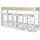 Miramar 3 Drawer Console & 3 Stools Set in Sand Weave & White Wood