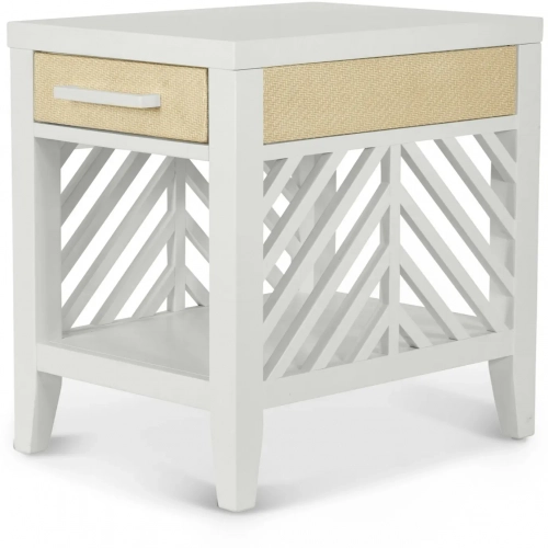 Miramar 1 Drawer Chair Side End Table in Sand Weave & White Wood