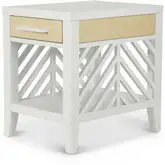 Miramar 1 Drawer Chair Side End Table in Sand Weave & White Wood