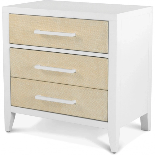 Miramar 3 Drawer Nightstand w/ Power & USB A/C in Sand Weave & White Wood