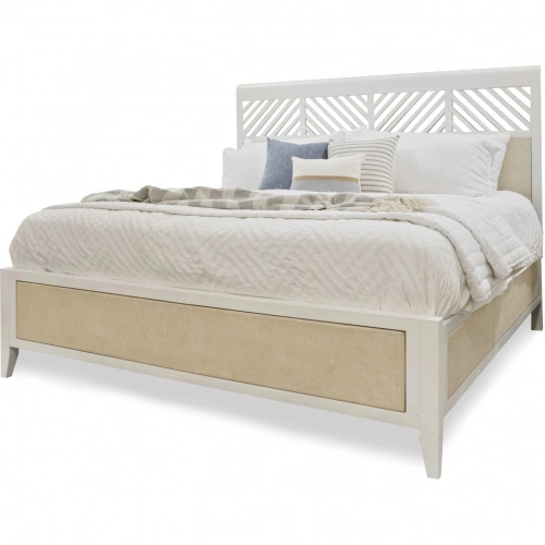 Miramar King Bed in Sand Weave & White Wood