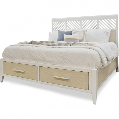 Miramar King Storage Bed in Sand Weave & White Wood
