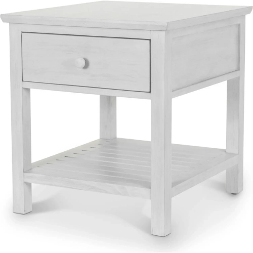 Geneva 1 Drawer End Table in Distressed White Wood