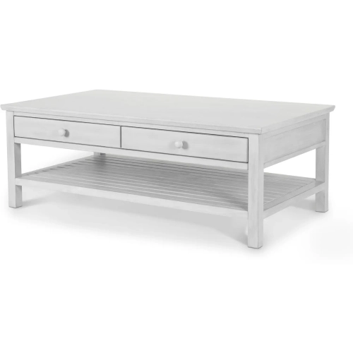 Geneva 2 Drawer Castered Cocktail Coffee Table in Distressed White Wood