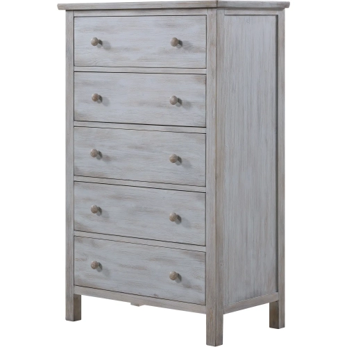 Geneva 5 Drawer Chest in Distressed White Wood