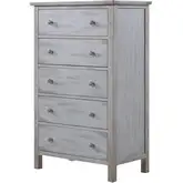 Geneva 5 Drawer Chest in Distressed White Wood