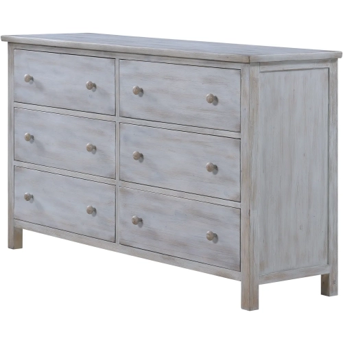 Geneva 6 Drawer Dresser in Distressed White Wood