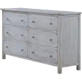 Geneva 6 Drawer Dresser in Distressed White Wood