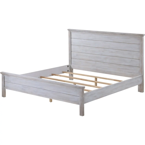 Geneva King Panel Bed in Distressed White Wood
