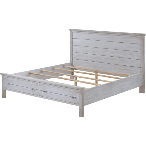 Geneva Storage Bed King Distressed White Wood