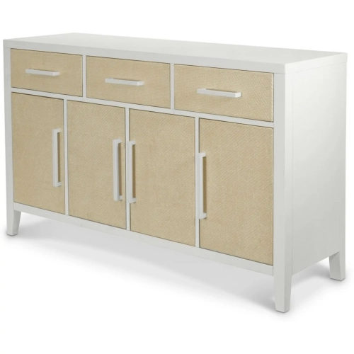Miramar 60" 4 Door Credenza in Sand Weave & White Wood