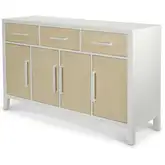 Miramar 60" 4 Door Credenza in Sand Weave & White Wood