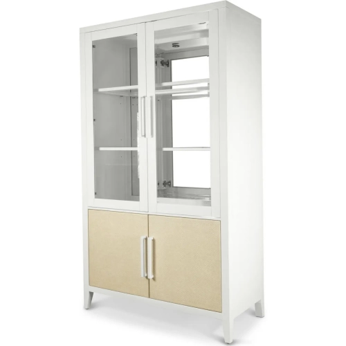 Miramar Curio Cabinet with Touch Lighting in Sand Weave & White Wood