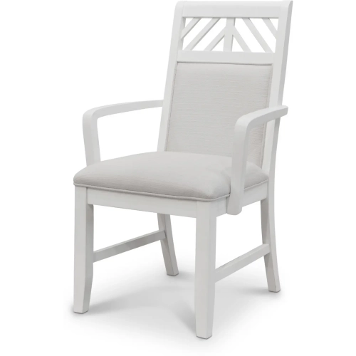 Miramar Dining Arm  Chair in White Wood & Sand Performance Fabric (Set of 2)
