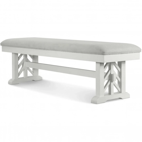 Miramar 62" Dining Bench in White Wood & Sand Performance Fabric
