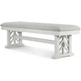 Miramar 62" Dining Bench in White Wood & Sand Performance Fabric